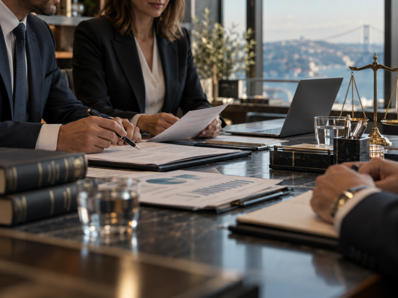 İş ve ticaret hukukunu temsil eden profesyonel toplantı ve sözleşme incelemesi